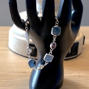 Kyanite Freeform Gemstone & CZ Silver Bracelet